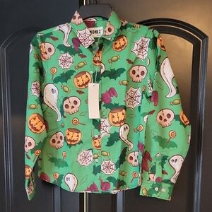 MOHEZ Green Halloween Print Shirt